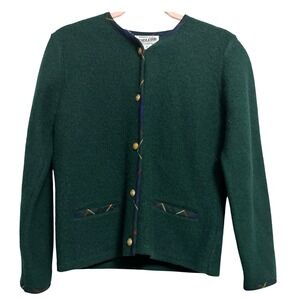 Pendleton Petite Green Virgin Wool Button‎ Front Cardigan Sweater Women P